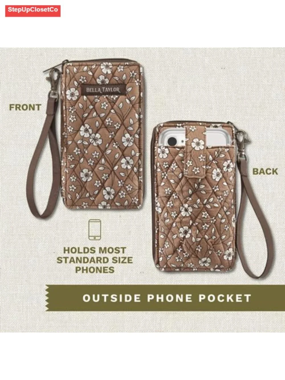 Quilted Wristlet Wallet with Phone Pocket RFID Protection Cotton